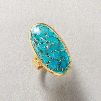 Ross-simons Mosaic Turquoise Ring In 18kt Gold Over Sterling In Blue