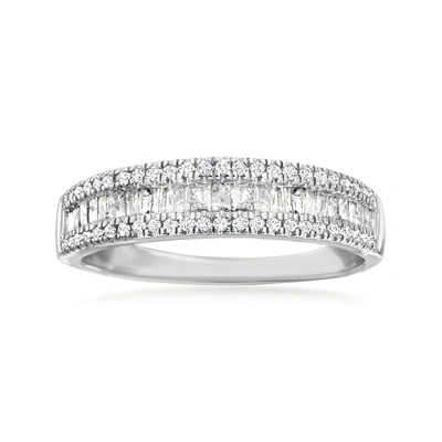 Ross-simons Baguette And Round Diamond Ring In Sterling Silver In Silver