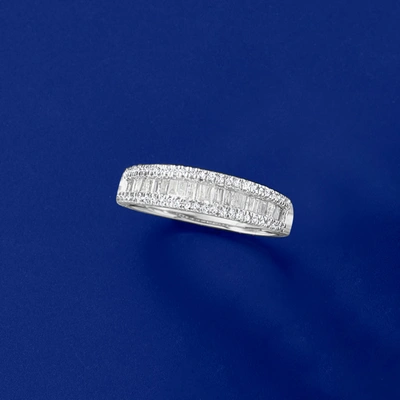 Ross-simons Baguette And Round Diamond Ring In Sterling Silver In Silver