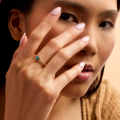Rs Pure Ross-simons London Blue Topaz Beaded Ring In 14kt Yellow Gold