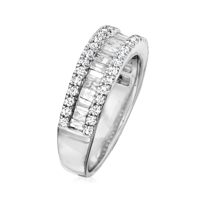 Ross-simons Baguette And Round Diamond Ring In Sterling Silver In Silver