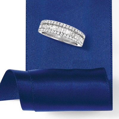 Ross-simons Baguette And Round Diamond Ring In Sterling Silver In Silver