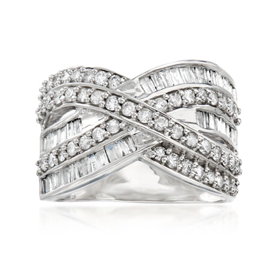 Ross-simons Baguette And Round Diamond Highway Ring In Sterling Silver In Silver
