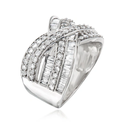 Ross-simons Baguette And Round Diamond Highway Ring In Sterling Silver In Silver