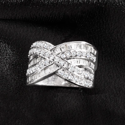 Ross-simons Baguette And Round Diamond Highway Ring In Sterling Silver In Silver