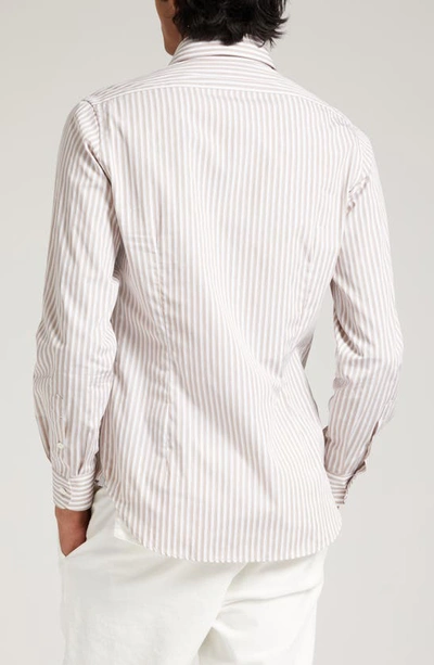 Eleventy Pinstripe Cotton Button-up Shirt In Sand
