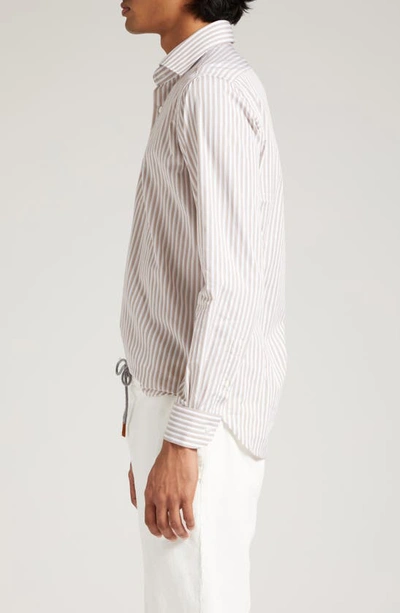 Eleventy Pinstripe Cotton Button-up Shirt In Sand