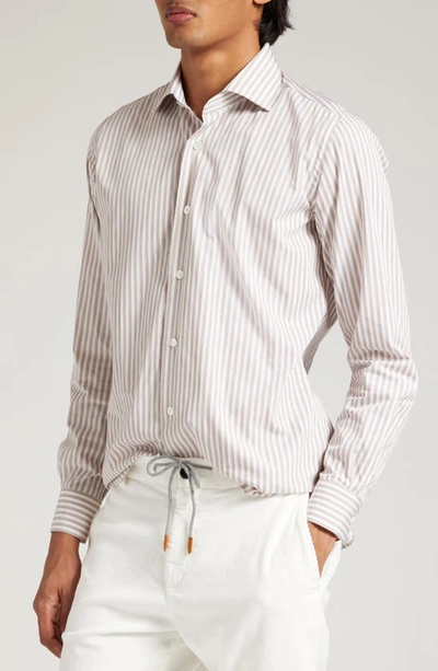 Eleventy Pinstripe Cotton Button-up Shirt In Sand