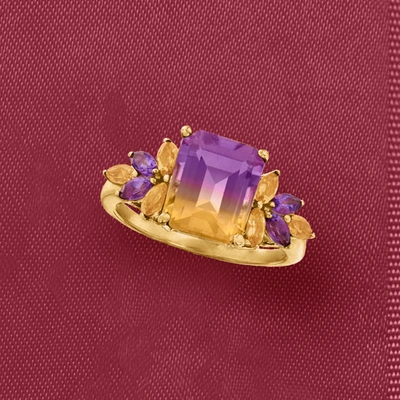 Ross-simons Ametrine Floral Ring With Citrines And Amethysts In 14kt Yellow Gold In Multi