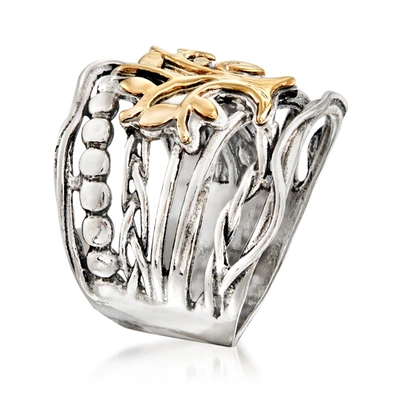 Ross-simons Sterling Silver And 14kt Yellow Gold Multi-row Tree Of Life Ring In Silver