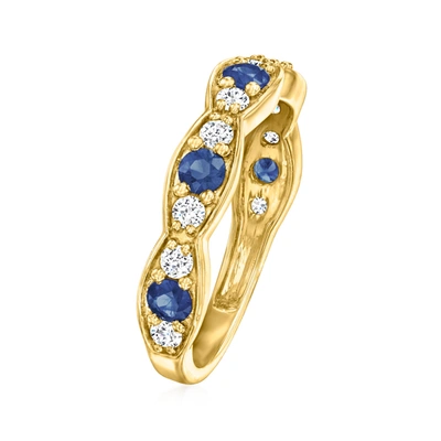 Ross-simons Sapphire And . Diamond Ring In 14kt Yellow Gold In Blue