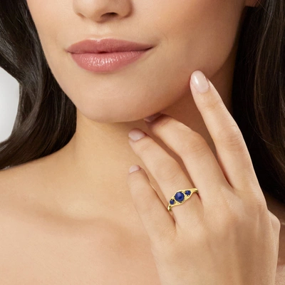 Shop Canaria Fine Jewelry Canaria Lapis 3-stone Ring With Diamond Accents In 10kt Yellow Gold