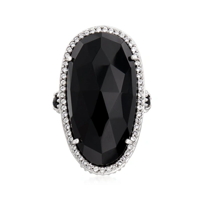 Ross-simons Black Onyx, Black Spinel And . White Topaz Cocktail Ring In Sterling Silver In Black