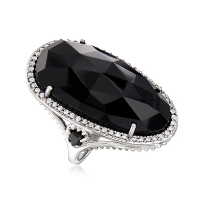 Ross-simons Black Onyx, Black Spinel And . White Topaz Cocktail Ring In Sterling Silver In Black