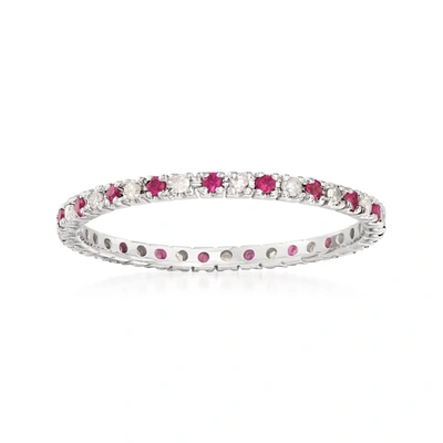 Ross-simons Ruby And . Diamond Eternity Band In 14kt White Gold In Silver