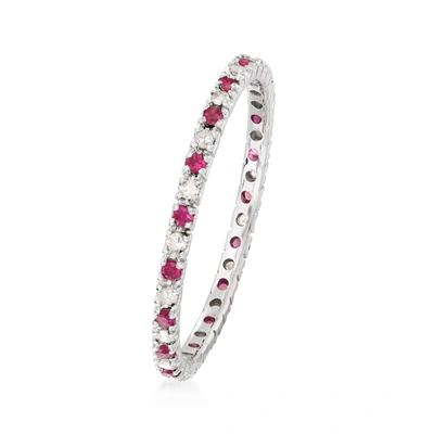 Ross-simons Ruby And . Diamond Eternity Band In 14kt White Gold In Silver