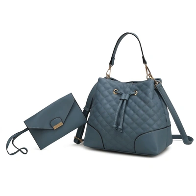 Mkf Collection By Mia K Wendy Bucket Bag With Wristlet - 2 Pieces In Blue