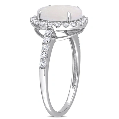 Mimi & Max 2 1/4 Ct Tgw Halo Oval Opal And Created White Sapphire Ring In 10k White Gold In Silver