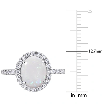 Mimi & Max 2 1/4 Ct Tgw Halo Oval Opal And Created White Sapphire Ring In 10k White Gold In Silver