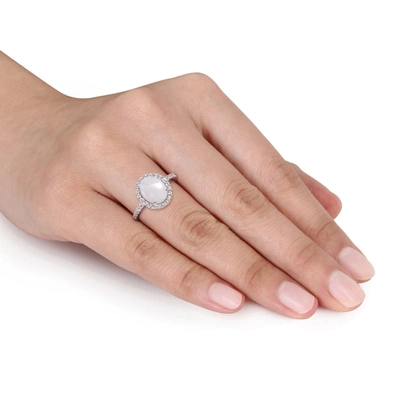 Mimi & Max 2 1/4 Ct Tgw Halo Oval Opal And Created White Sapphire Ring In 10k White Gold In Silver