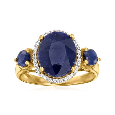 Ross-simons Sapphire 3-stone Ring With . Diamonds In 18kt Gold Over Sterling In Blue