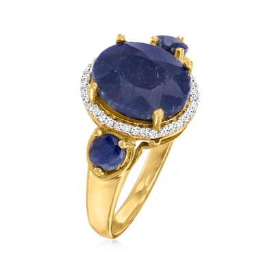 Ross-simons Sapphire 3-stone Ring With . Diamonds In 18kt Gold Over Sterling In Blue