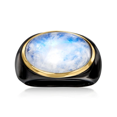 Ross-simons Moonstone And Black Agate Ring With 14kt Yellow Gold In Silver
