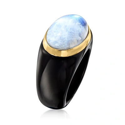 Ross-simons Moonstone And Black Agate Ring With 14kt Yellow Gold In Silver