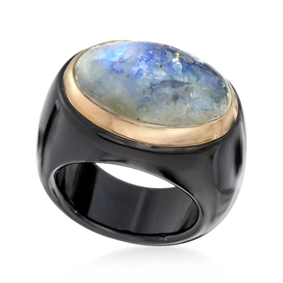 Ross-simons Moonstone And Black Agate Ring With 14kt Yellow Gold In Silver