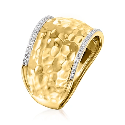 Ross-simons Diamond Hammered Ring In 18kt Gold Over Sterling In Gold