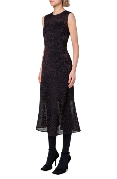 Shop Akris Punto Metallic Knit Midi Dress In Black-crimson