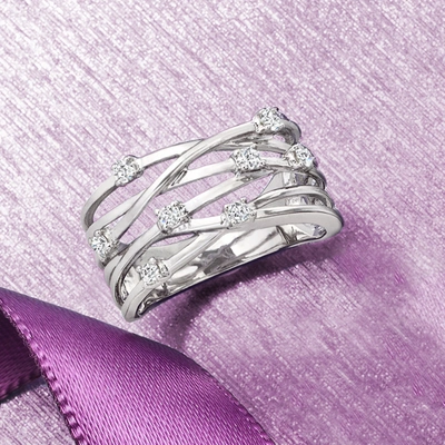 Ross-simons Diamond Highway Ring In Sterling Silver In Silver