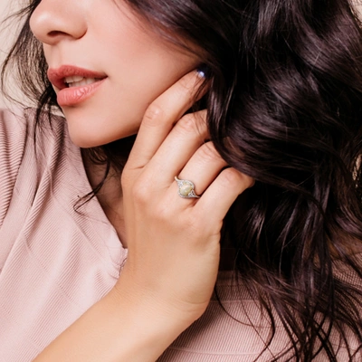 Mimi & Max 1 Ct Tgw Ethiopian Yellow Opal, White Sapphire And 1/5 Ct Tw Diamond Oval Halo Twist Ring In 10k Yel In Silver