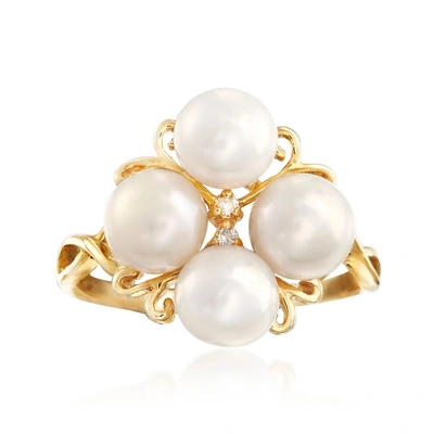 Shop Ross-simons 6-6.5mm Cultured Pearl Cluster Ring With Diamond Accents In 14kt Gold In White