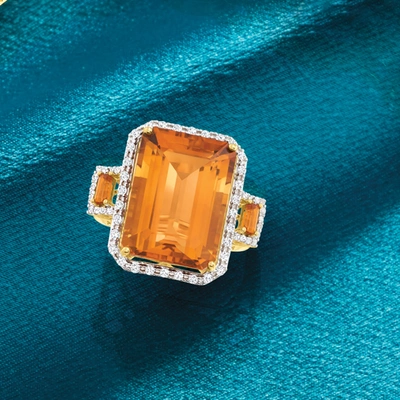 Shop Ross-simons Madeira Citrine And . Diamond Ring In 14kt Yellow Gold
