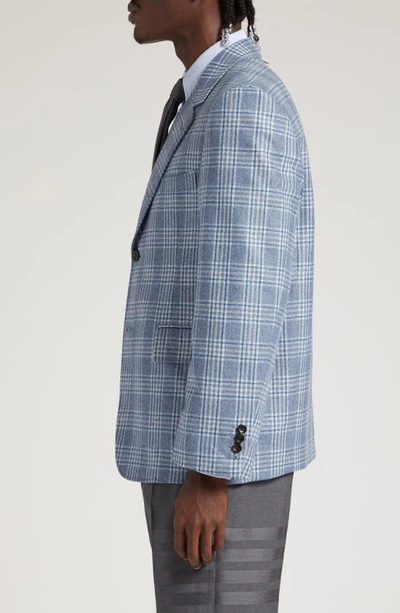 Shop Thom Browne Plaid Wool & Cashmere Flannel Sport Coat In Deep Blue