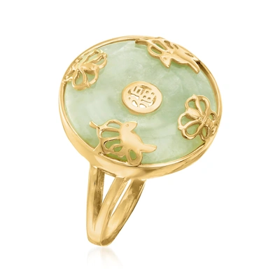 Ross-simons Jade "good Fortune" Butterfly Ring In 18kt Gold Over Sterling In Green