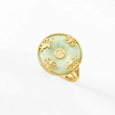 Shop Ross-simons Jade "good Fortune" Butterfly Ring In 18kt Gold Over Sterling In Green