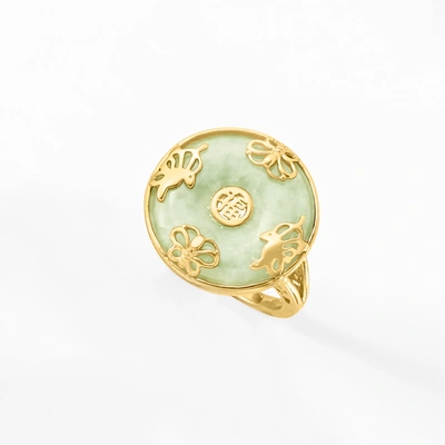 Ross-simons Jade "good Fortune" Butterfly Ring In 18kt Gold Over Sterling In Green