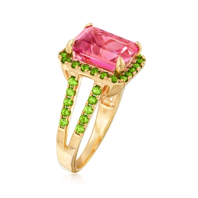 Ross-simons Pink Topaz And Green Chrome Diopside Ring In 18kt Gold Over Sterling