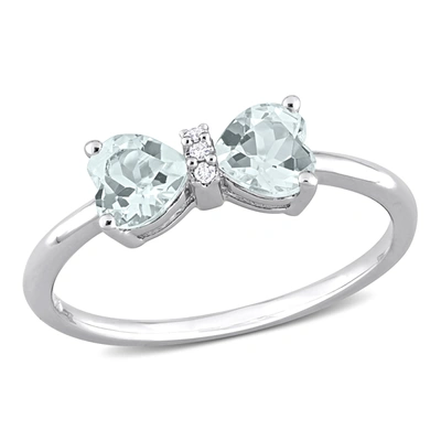 Mimi & Max 3/4 Ct Tgw Heart Aquamarine And Diamond Accent Bow Ring In Sterling Silver In Blue