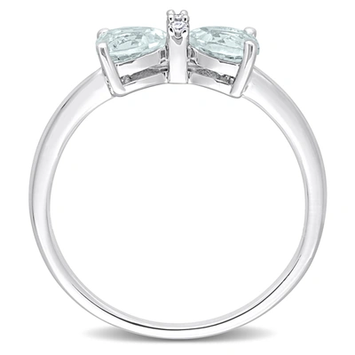 Mimi & Max 3/4 Ct Tgw Heart Aquamarine And Diamond Accent Bow Ring In Sterling Silver In Blue