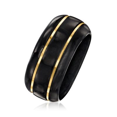 Ross-simons Black Jade Ring With 14kt Yellow Gold