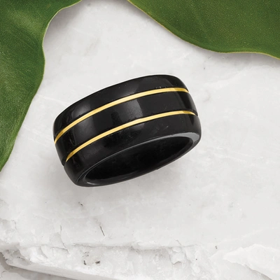 Ross-simons Black Jade Ring With 14kt Yellow Gold