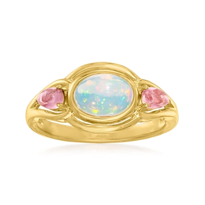 Ross-simons Ethiopian Opal And Pink Tourmaline Ring In 18kt Gold Over Sterling