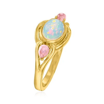 Ross-simons Ethiopian Opal And Pink Tourmaline Ring In 18kt Gold Over Sterling