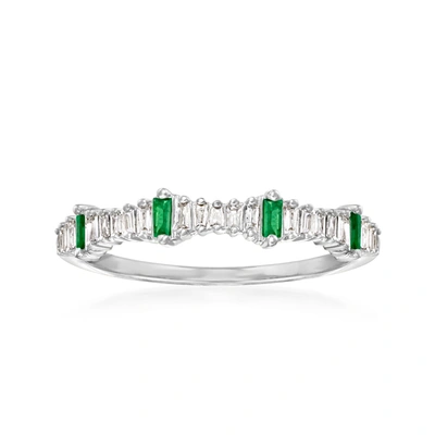 Shop Ross-simons Diamond And . Emerald Ring In 14kt White Gold In Green