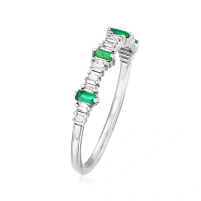 Shop Ross-simons Diamond And . Emerald Ring In 14kt White Gold In Green