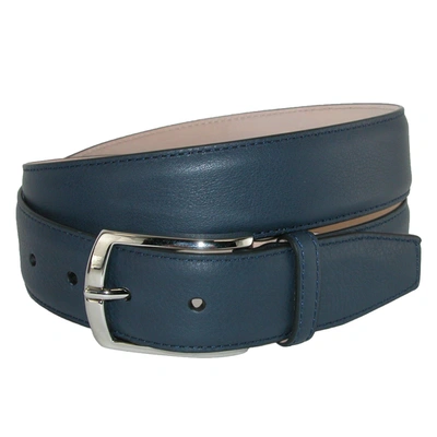 Shop Crookhorndavis Borgo Boxcalf Dress Belt With Solid Brass Buckle In Blue
