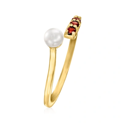 Shop Rs Pure By Ross-simons 4-4.5mm Cultured Pearl And . Garnet Bypass Ring In 14kt Yellow Gold In Red